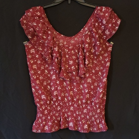 Max Azria Miley Cyrus floral ruffle sheer top - Picture 5 of 5